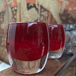 Crate & Barrel Pair of Red Glass Votive Candle Holders
